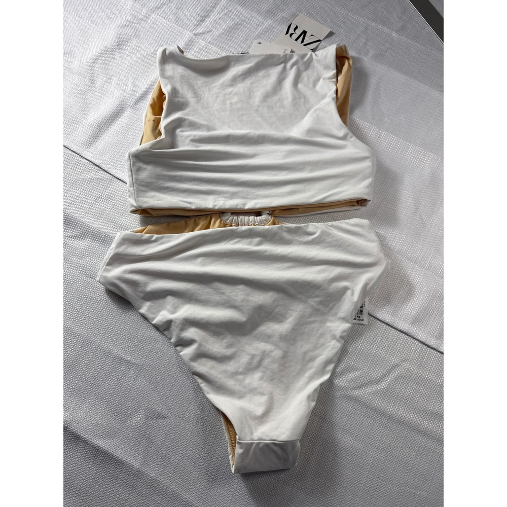 Zara White Cutout Monokini One Piece Swimsuit Ruched V-Neck 2910/210 Small NEW - Picture 5 of 7
